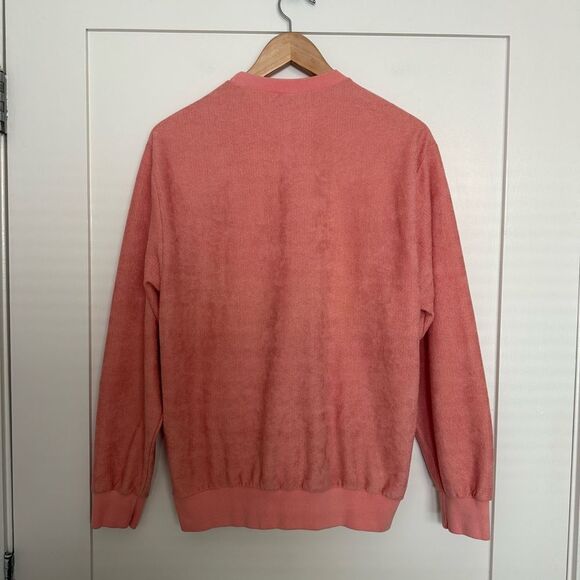 Vintage Adidas Ventex Sweatshirt Unisex Sz L ? Pink Velour Pullover Trefoil Logo - Picture 8 of 13